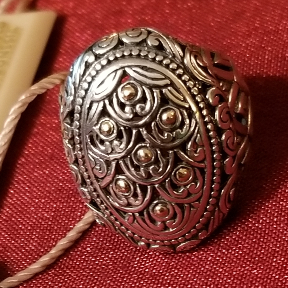 925 STERLING SILVER 18KT GOLD ACCENTS BALI RING - Picture 3 of 4